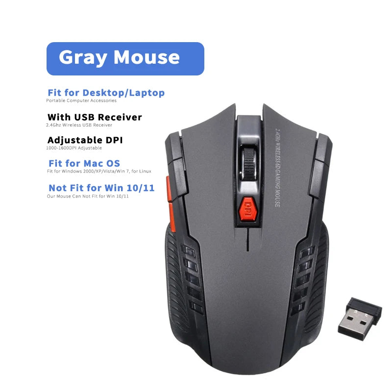 BARGAIN 2.4Ghz Gaming Wireless Mouse With USB Receiver 1000-1600 Adjustable DPI PC Computer Gaming Mouse