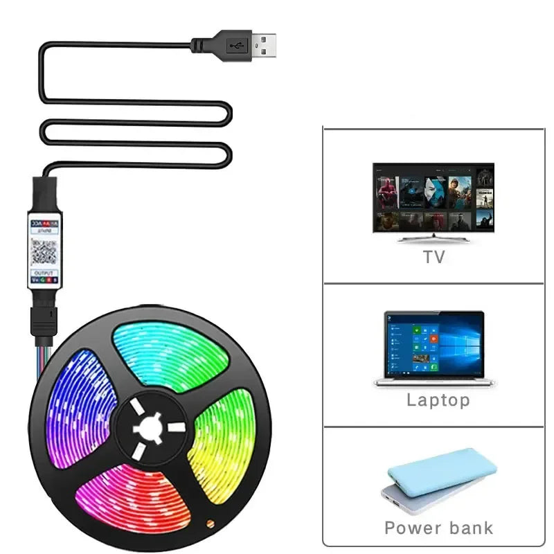 RGBLED strip, suitable for bedroom, intelligent color-changing light with remote control, adjustable color and brightness, flash