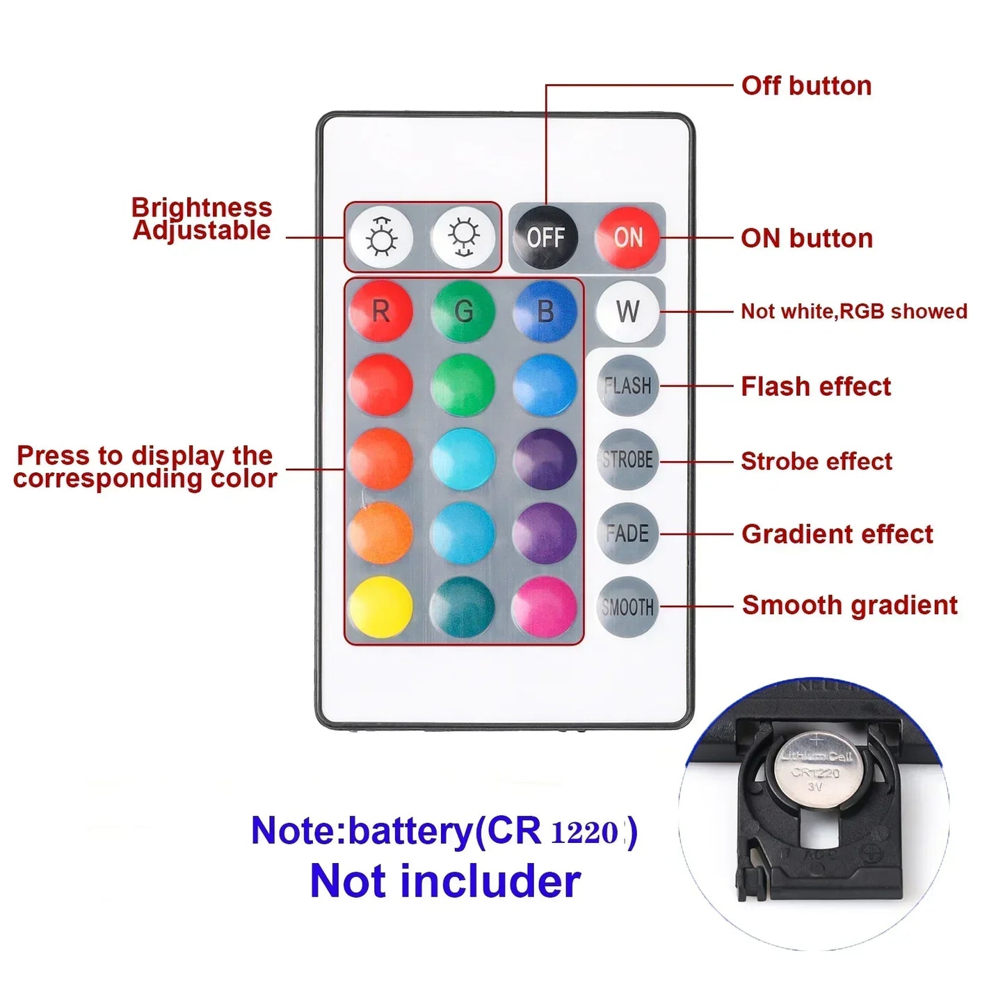 RGBLED strip, suitable for bedroom, intelligent color-changing light with remote control, adjustable color and brightness, flash