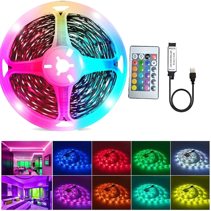 RGBLED strip, suitable for bedroom, intelligent color-changing light with remote control, adjustable color and brightness, flash