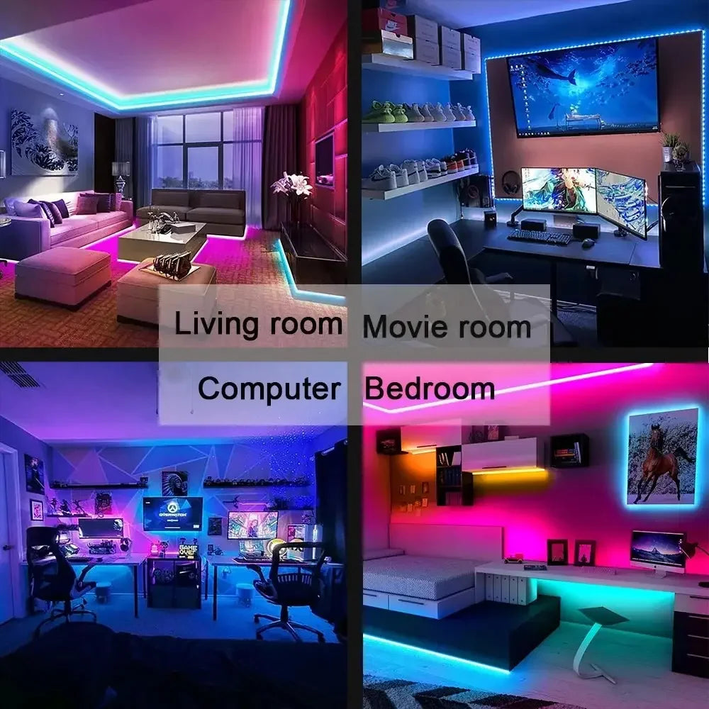 RGBLED strip, suitable for bedroom, intelligent color-changing light with remote control, adjustable color and brightness, flash
